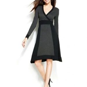 ALFANI Gray & Black Long Sleeve Rayon Sweater Knit Dress Size 1X